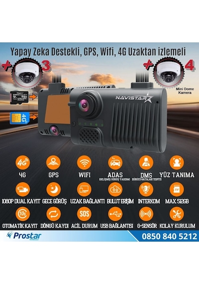 4 Kameralı 4g Gps Wifi Acil Durum Butonu Dahil Pratik Montaj Kamera Seti