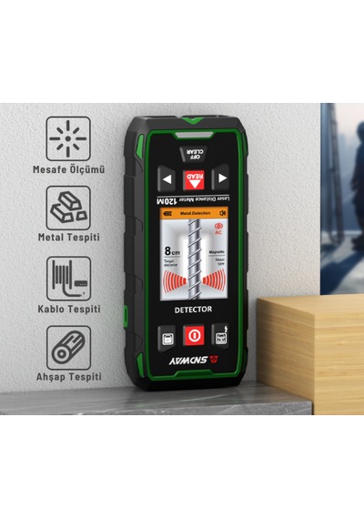 Sndway Sw-6100gt Duvar Metal-ahşap Dedektörü Ve Lazer Mesafe Ölçer 120m Gri
