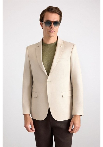 Süvari Bej Slim Mono Yaka Torba Cep 6 Drop Klasik Ceket Ct2021600427-bj3