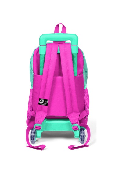 Coral High Kids Su Yeşili Neon Pembe Flamingo Desenli Üç Bölmeli Okul Çantası 23131