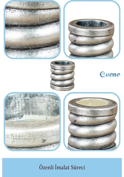 Mumluk Şamdan Tealight Ve İnce Mum Uyumlu Spiral Model - Gümüş Eskitme