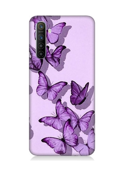 Realme X2 Uyumlu Mor Kelebekler Desenli Silikon Kılıf