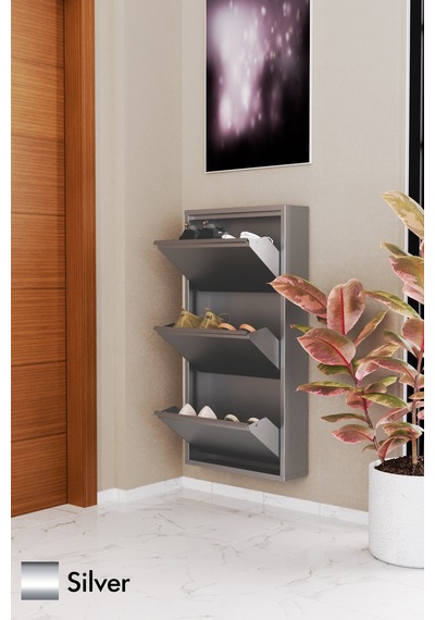 Evdemo 3 Kapaklı Metal Ayakkabılık Silver