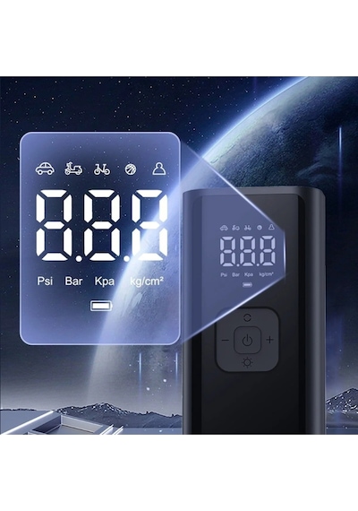 4500mah Şarjlı Led Işıklı 150psı Lcd Ekranlı Araç Motor Bisiklet Motosiklet Top Şişirme Kompresörü