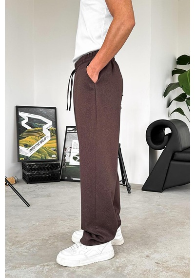 Kahverengi Dokulu Soft Jogger Pantolon Kahverengi