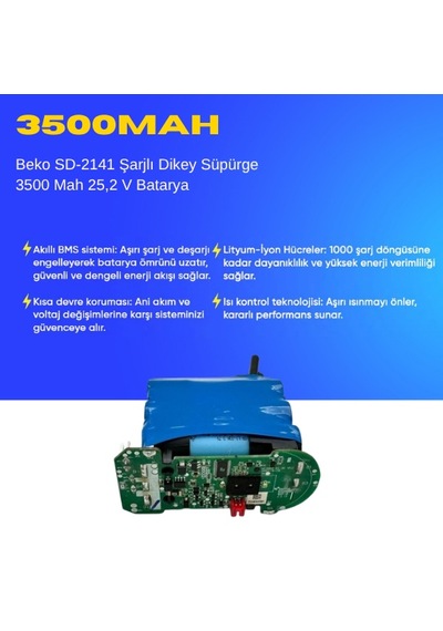 Beko Sd-2141 Şarjlı Dikey Süpürge 3500 Mah 25,2 V Batarya  Uyumlu Uzun Ömürlü, Yüksek Performans Pil