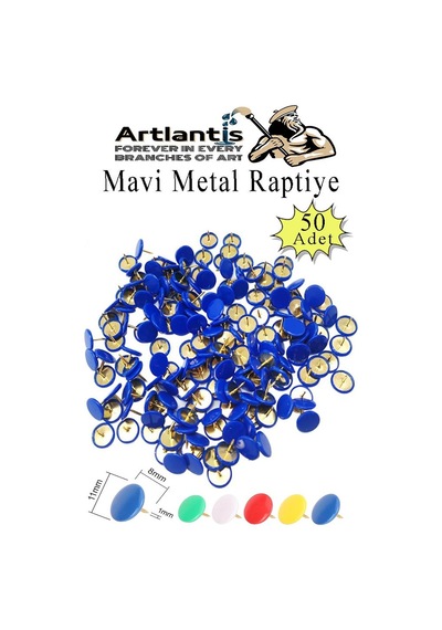 Mavi Raptiye 50 Adet 1 Paket Renkli Pvc Kaplı Başlıklı Raptiye Plastik Yuvarlak Düğmeli Raptiye Pano Okul Ofis Büro Ev