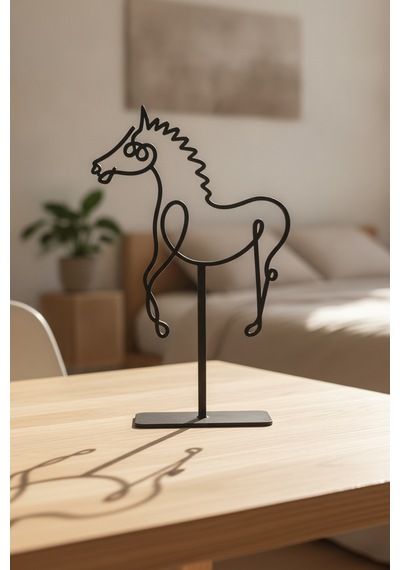 Siyah Metal At Heykeli Minimalist Masaüstü Dekoratif Obje Yükseklik: 18 Cm