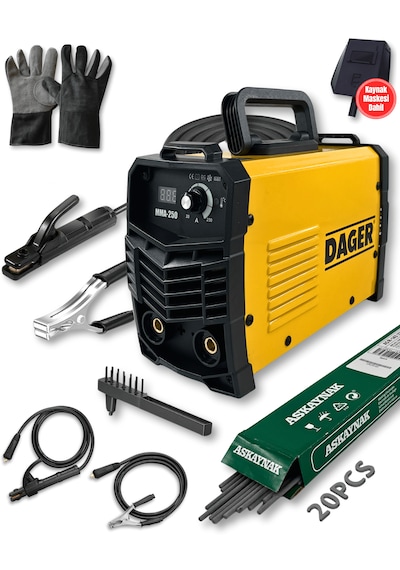 Dager MMA250 250 Amper Inverter Mini Çanta Kaynak Makinesi Seti | IGBT | Dijital Ekran | Elektrod + Maske + Eldiven