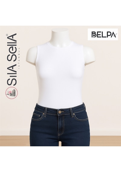 Belpa Sıla Sella Yuvarlak Yaka Sıfır Kol Atlet Beyaz