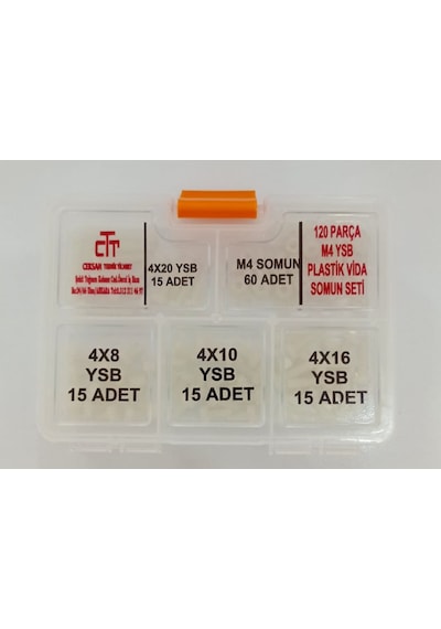 PLASTİK METRİK  VİDA SETİ M4 VİDA SOMUN SET 120 PARÇA