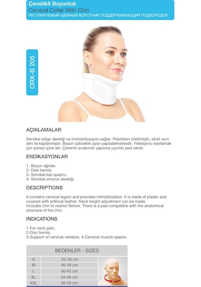 Ortopedik Çenelikli Boyunluk Boyun  Ve Boyun Sabitleyici Orx -b205 2XL