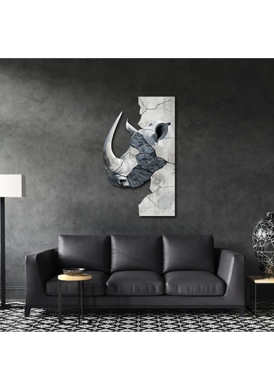 Beyaz Gergedan Metal Tablo Vahşi Doğa Duvar Dekoru 60x95 Cm Çok Renkli