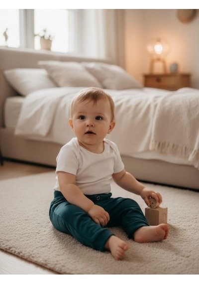 Zekids Erkek Çocuk Pamuklu Lastikli Duble Paça Eşofman Altı-16388 Yeşil