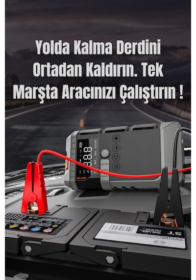 Auhma A7711 Akü Takviye Cihazı 4'ü 1 Arada Powerbank, Hava Kompresörü, Lcd Ekran, 12.000mah 150psı