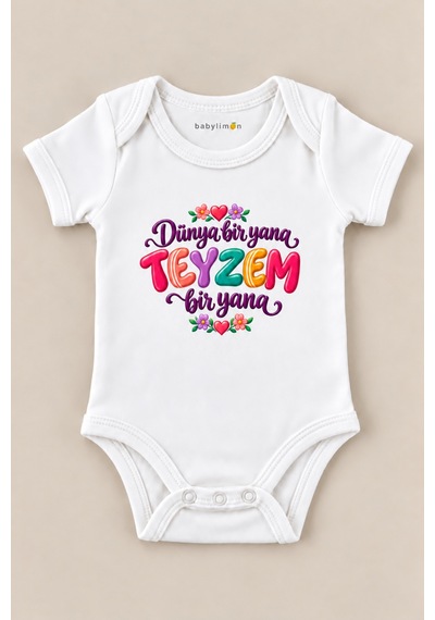 Babylimon Dünya Bir Yana Teyzem Bir Yana Beyaz Kısa Kollu Çıtçıtlı Bebek Zıbını Beyaz - 930083845 Beyaz