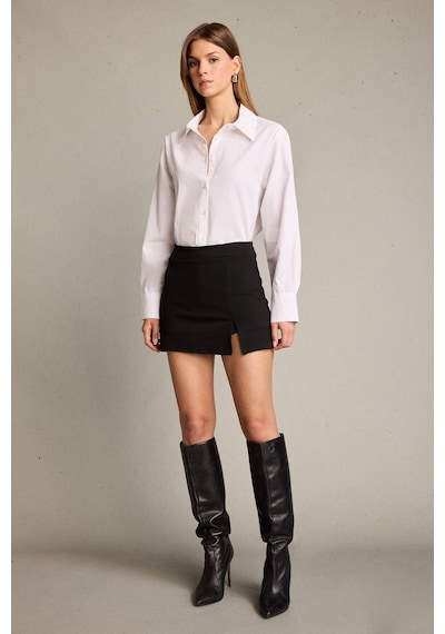 Defacto Slim Fit Dar Kesim Yırtmaçlı Şort Etek G5057ax25wnbk81 Siyah