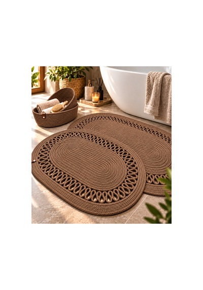 Oval Örgü Banyo Paspası Hasır Görünümlü Dekoratif Kaymaz Banyo Paspası 2 Adet Dekoratif Kutu Hediye Kahverengi Kahverengi Oval Örgü Banyo Paspası Hasır Görünümlü Dekoratif Kaymaz Banyo Paspası 2 Adet Dekoratif Kutu Hediye Kahverengi Kahverengi