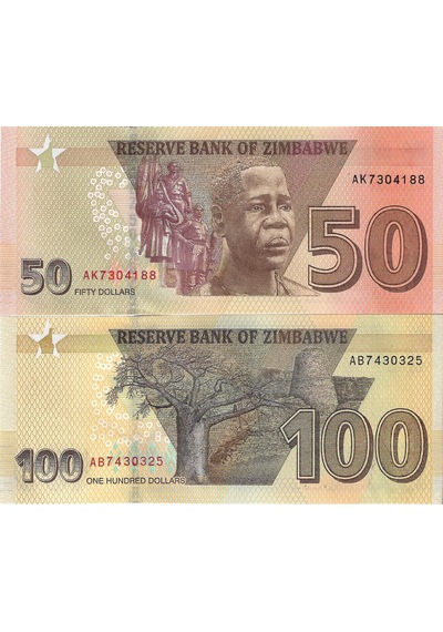 Zimbabwe 2020 Yılı 50 Ve 100 Dolar Yabancı Kağıt Para Çil Unc Koleksiyon Para