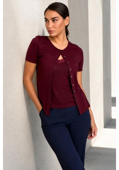 Madmext Bordo Dantel Detaylı Slim Fit Kısa Kol Kadın Hırka Mg2710