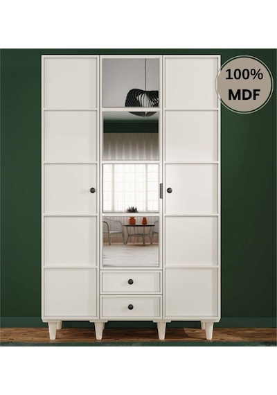 Zambak 3 Kapak Mdf Ayaklı Tasarım Gardırop Aytaşı