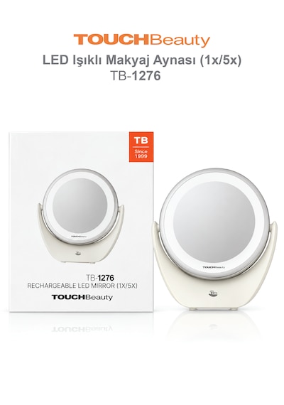 Touchbeauty Tb1276 Led Işıklı, Dounmatik Ekranlı, Şarj Edilebilir Makyaj Aynası 5x Büyütmeli Beyaz