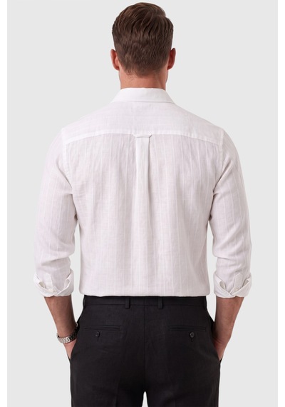 Rizzup Erkek Slim Fit %95 Pamuk Çizgi Dokulu Beyaz Ütü Gerektirmeyen Gömlek 2600002