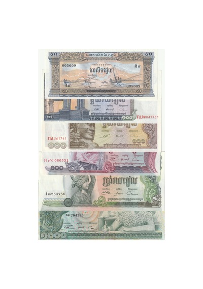 Kamboçya 1000-500-100-100-100-50 Riel Kağıt Para Set Çil Unc 6'lı Set Koleksiyon Para