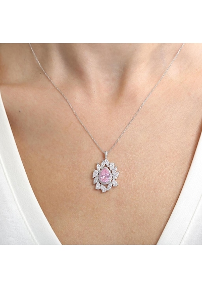 Effective Diamond İstanbul İhtişamı Pink Taşlı Gümüş Kolye