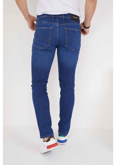Erkek Mavi Düz Slim Fit Likralı Dar Paça Kot Pantolon Lacivert