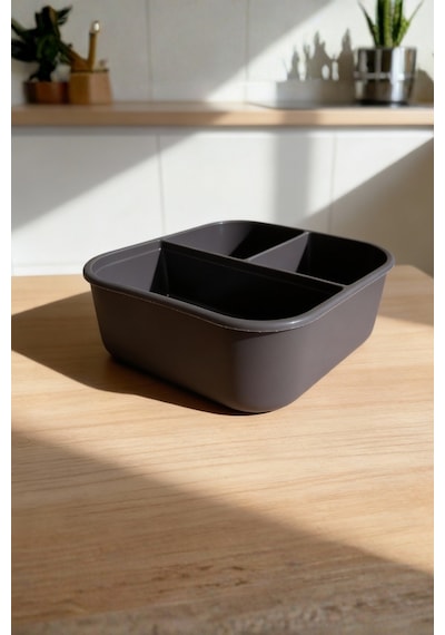 3 Bölmeli Silikon Saklama Kabı Kapaklı, Sızdırmaz, Öğün & Lunch Box Gri