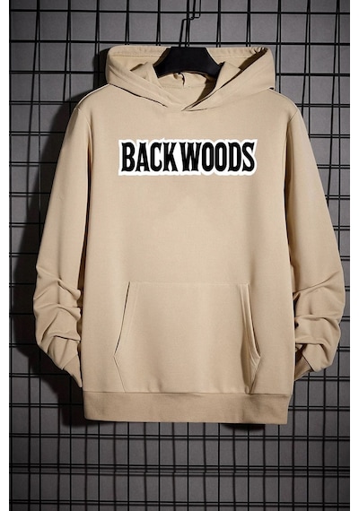 Uyguntarz Unisex Backwoods Baskılı Sweatshirt Bej