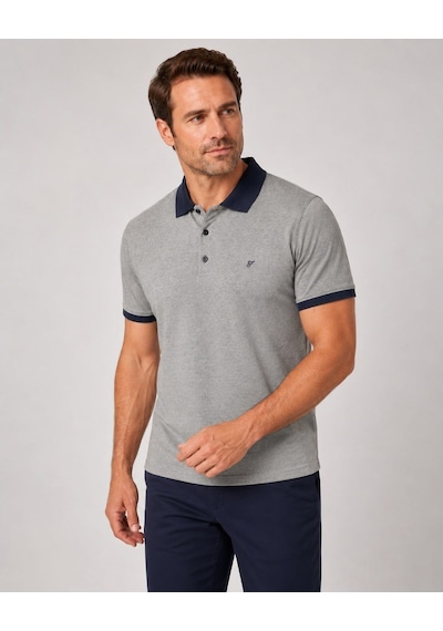 Efor Comfort Fit Rahat Kalıp %100 Pamuk Kıvrılmaz Yaka Bej Lacivert Polo Yaka Tişört Ts 931 Bej-lacivert