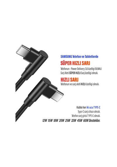 3 Metre Type-c Şarj Kablosu Hızlı Şarj Samsung İle Uyumlu Type C To Type C Uzun Kablo