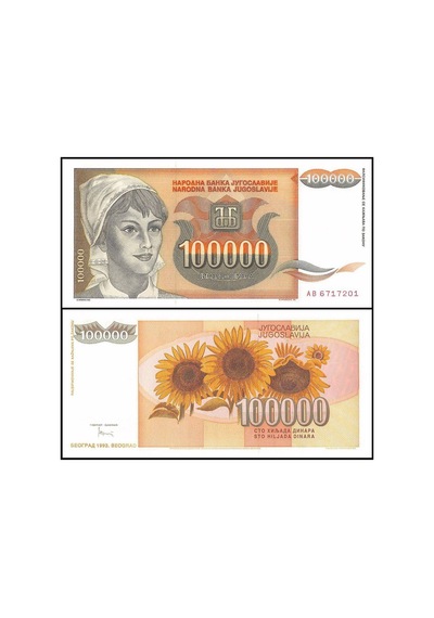 Yugoslavya 1993 Yılı 100.000 Dinar Kağıt Para Çil Unc Koleksiyon Para