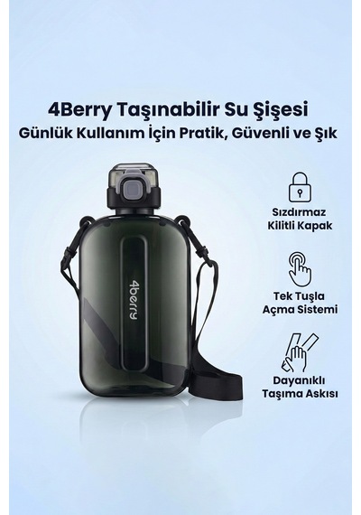 750 Ml Spor Matara Sızdırmaz Kapaklı, Tek Elle Kullanım, Askılı Taşınabilir Su Şişesi Siyah