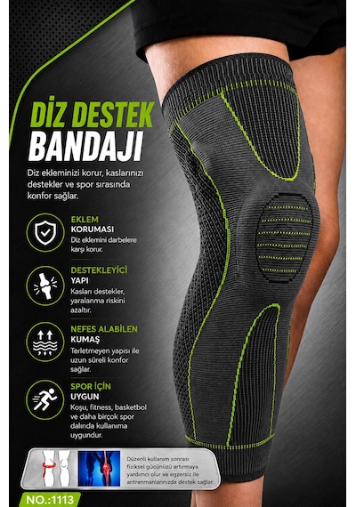 Medikal Ortapedik Patella Jel Pad Destekli Yan Stabilizatörlü Spor Koruyucu Set Yeşil
