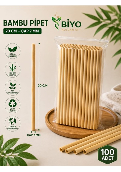 Tek Kullanımlık Bambu Pipet 200x7mm 100 Adet