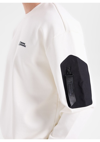 National Geographic N6wm-swt4150 Krem Erkek Bisiklet Yaka Baskılı Relaxed Triko Sweatshirt