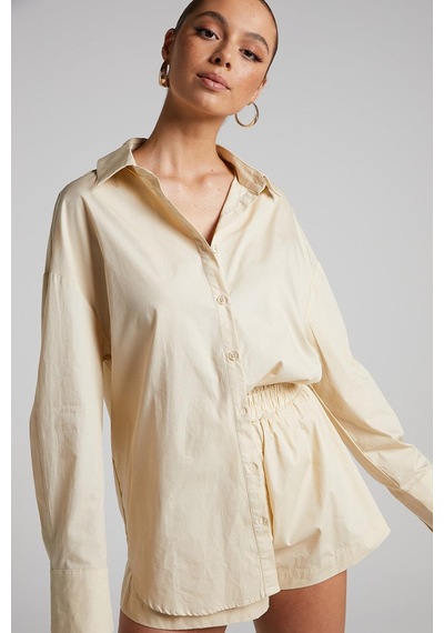 Seeh Bej Oversize Basic Kadın Gömlek Sh268