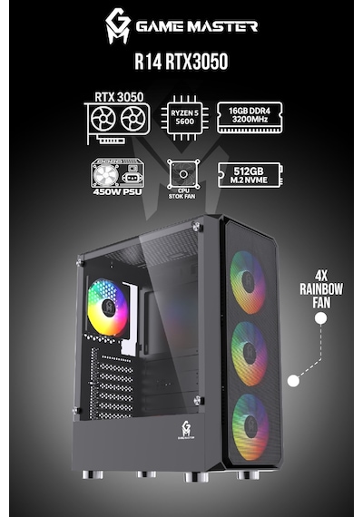 Game Master R14 R5-5600 16 GB 512 GB M2 SSD RTX3050 Free Dos Masaüstü Oyuncu Bilgisayarı