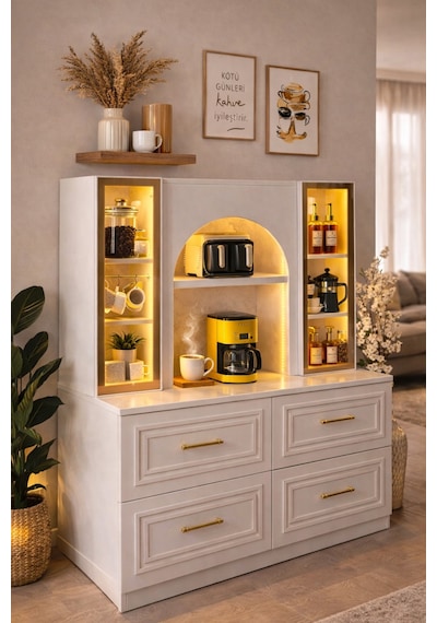 Led Aydınlatmalı Kahve Köşesi Valencia Bronz Reflekte Cam Vitrinli Çok Amaçlı Mutfak Dolabı Aytası Led Aydınlatmalı Kahve Köşesi Valencia Bronz Reflekte Cam Vitrinli Çok Amaçlı Mutfak Dolabı Aytası