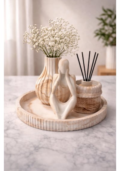 Soft Marble Dekor Seti Şık Ve Zarif Açık Kahve