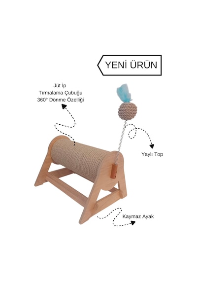 Kedi Tırmalama Tahtası - Yatay & Dönebilen - Yaylı Top Eklenmiştir - 29cm