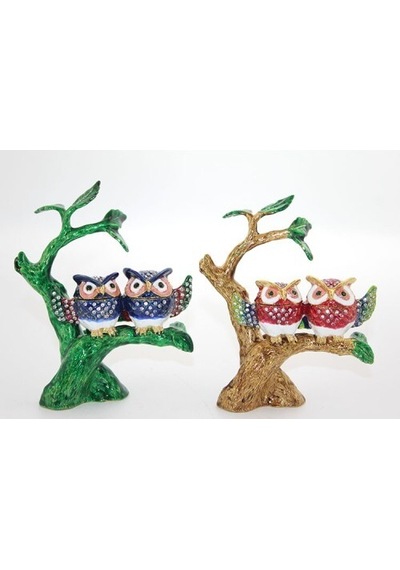 Swarovski Taşlı Dal Üstünde 2'li Baykuş