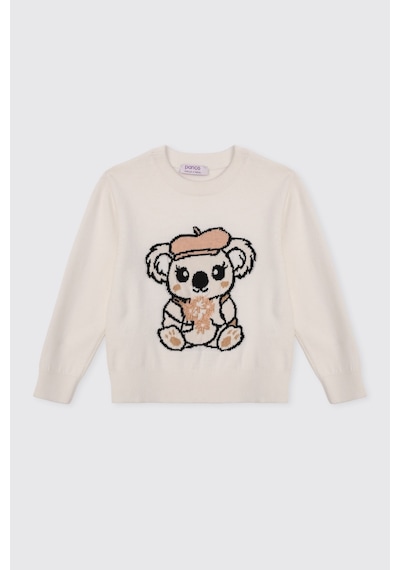 Panço Kız Bebek Koala Desenli Triko Ekru Kazak Krem 2621GB18002