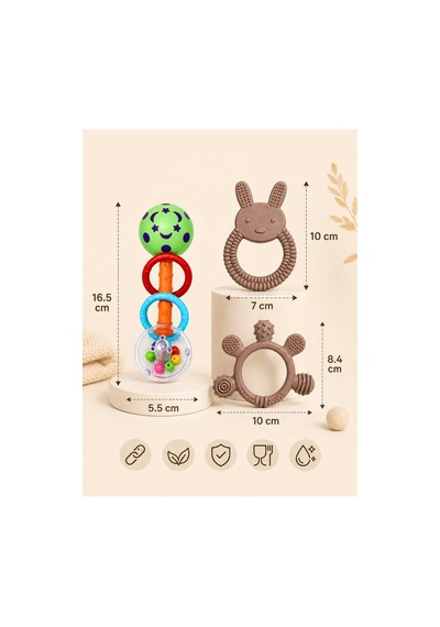 3lü Çıngıraklı Diş Kaşıyıcı Set Kahverengi