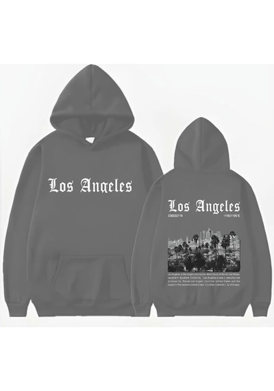 Startmore Los Angeles Basklı Kapişonlu Sweatshirt Antrasit