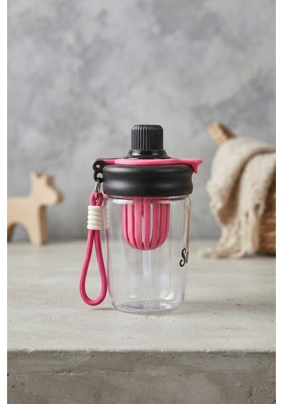 Askılı Pipetli Sızdırmaz Meyve Hazneli Suluk 600 Ml Siyah