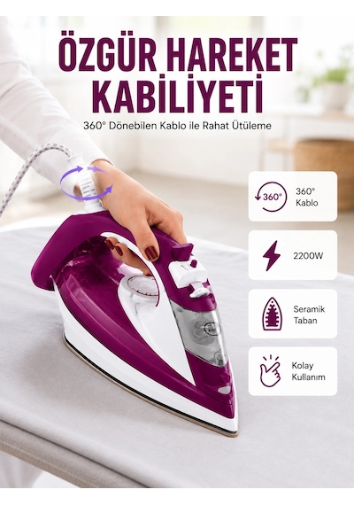 2200w Seramik Kaplama Estetik Tasarımı 360 Derece Dönebilir Kablosu Yeni Nesil